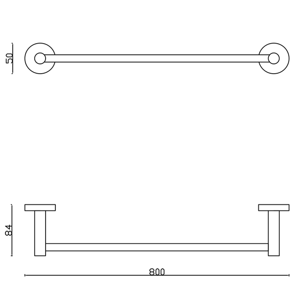 Technical Drawing - Indigo Ciara Single Towel Rail Matte Black US1003MB