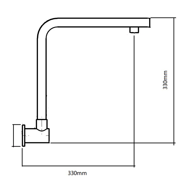 Technical Drawing - Indigo Ciara Upswept Right Angle Shower Arm 350mm Matte Black US2007MB - The Blue Space