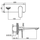 Technical Drawing - Indigo Savina Wall Basin/Bath Mixer 180mm Matte Black US5608