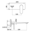 Technical Drawing - Indigo Savina Wall Basin/Bath Mixer 225mm Chrome US5609CH