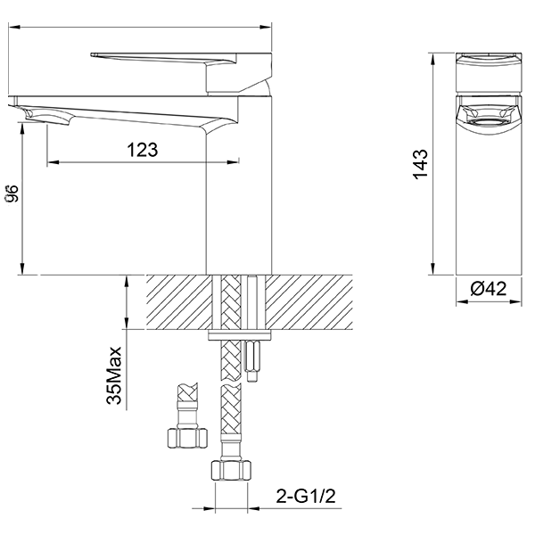 Technical Drawing - Indigo Savina Basin Mixer Chrome US5600CH