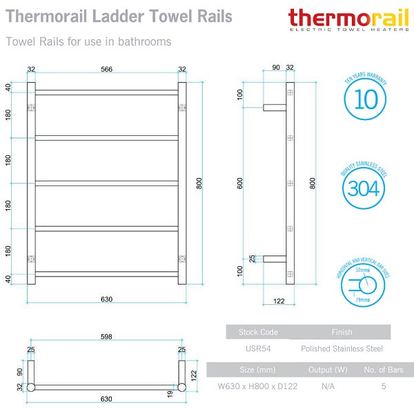 Thermorail Non Heated Round 5 Bar 630x800 - Polished