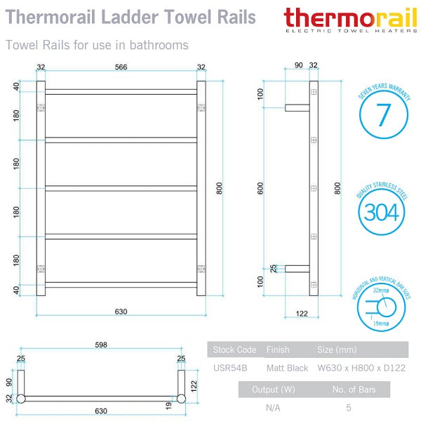 Technical Specification: Thermorail Non Heated Round 5 Bar 630x800
