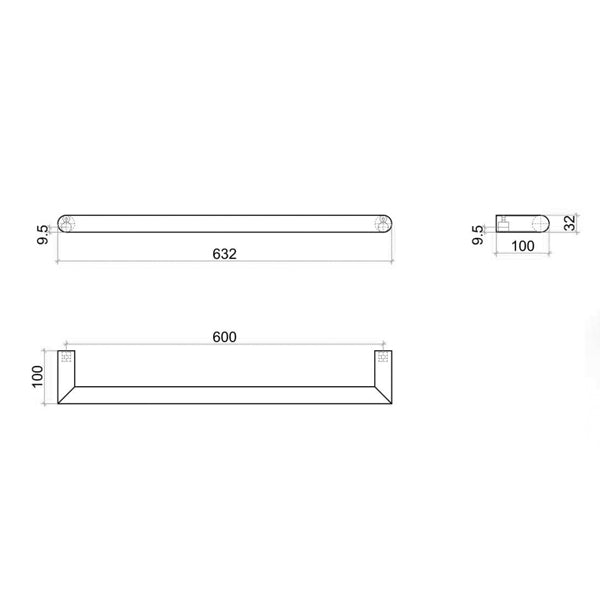 Thermogroup 12V Heated Towel Rail 632mm Technical Drawing - The Blue Space