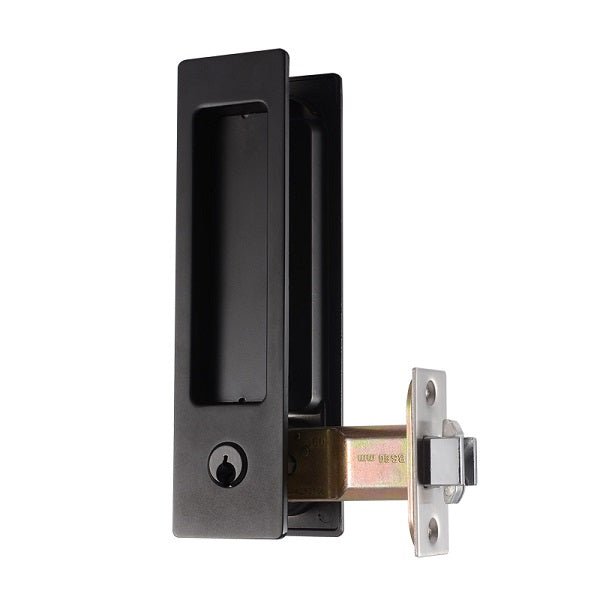 Delf Rectangular Cavity Slider Door Handle Lockable Entrance Door Handle Set Matte Black