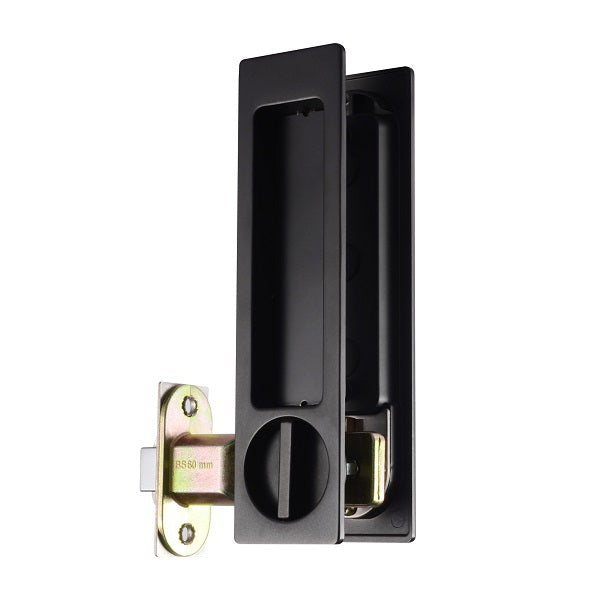 Delf Rectangular Cavity Slider Door Handle Lock Matte Black — The Blue