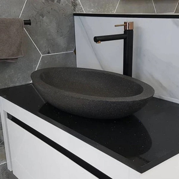 Vivian Stone Basin 600mm in Black Onyx finish | The Blue Space