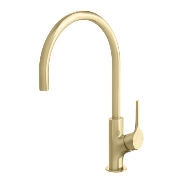 Phoenix Vivid Slimline Oval Sink Mixer 220mm Gooseneck Brushed Gold online at The Blue Space