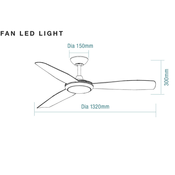 Martec Viper 52in 132cm DC Ceiling Fan with 18W LED CCT Light - Black