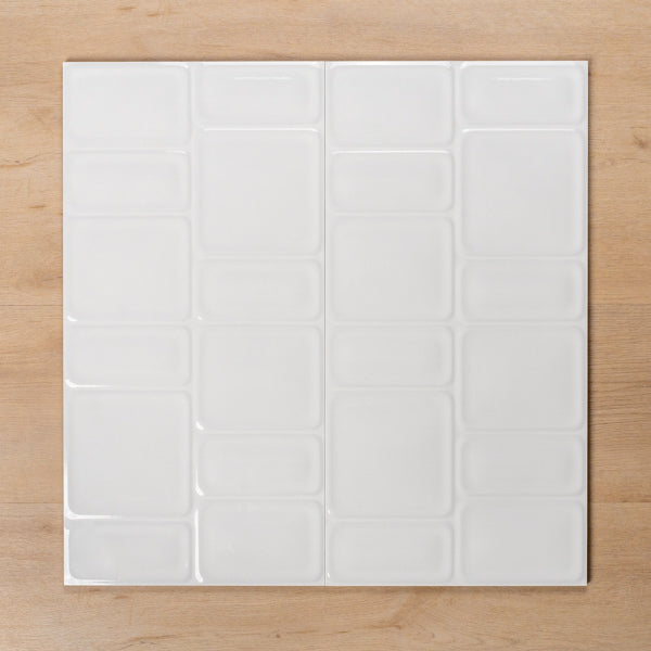 Hotham Rectangle Mix White Gloss Rectified Ceramic Tile 300x600mm Double - The Blue Space