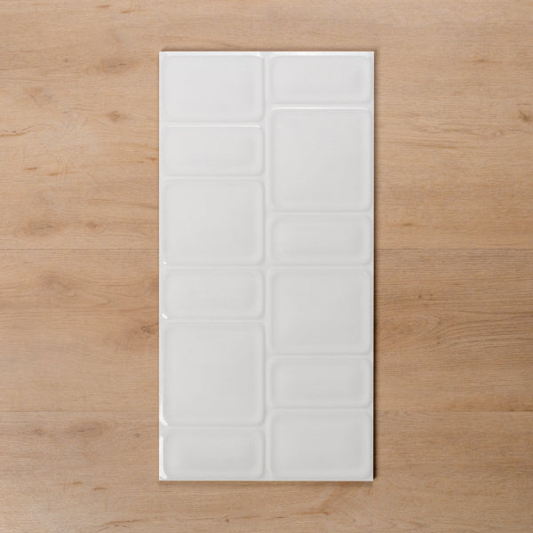 Hotham Rectangle Mix White Gloss Rectified Ceramic Tile 300x600mm - The Blue Space