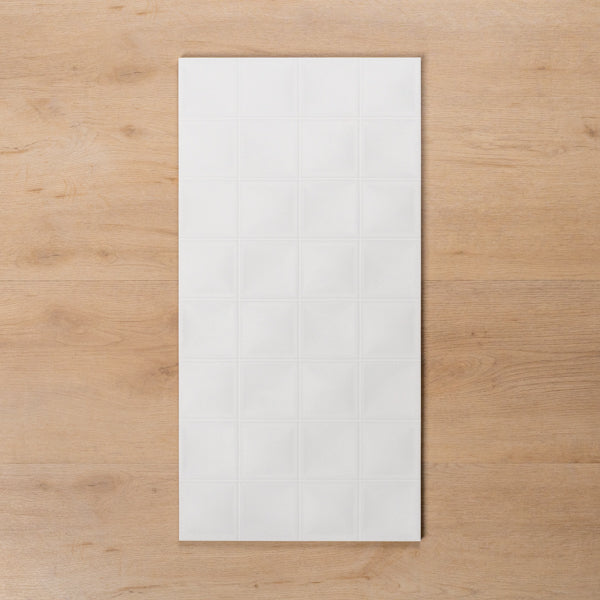 Hotham Square Wave White Gloss Rectified Ceramic Tile 300x600mm - The Blue Space