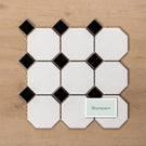St Kilda Gloss White Octagon with Black Dot Porcelain Period Mosaic Tile 97x97mm - The Blue Space