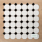 St Kilda Matt White Octagon with Black Dot Porcelain Period Mosaic Tile 97x97mm Straight Pattern - The Blue Space