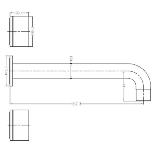 Technical Drawing - Nero Kara Wall Basin Set 180mm - Brushed Nickel