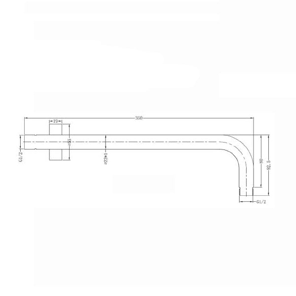 Technical Drawing - Nero Round Wall Shower Arm 350mm