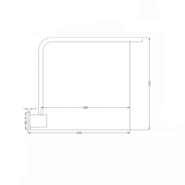 Technical Drawing - Nero Square Swivel Shower Arm 350mm