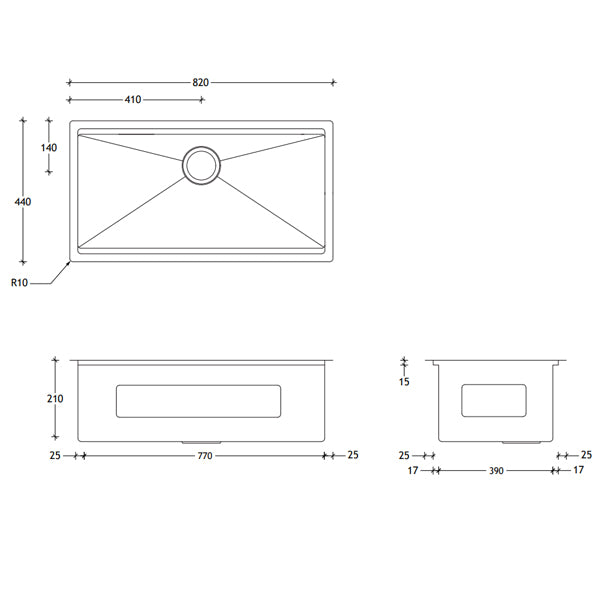 Technical Drawing - ADP Clovelly Universal 4 Piece Sink Set