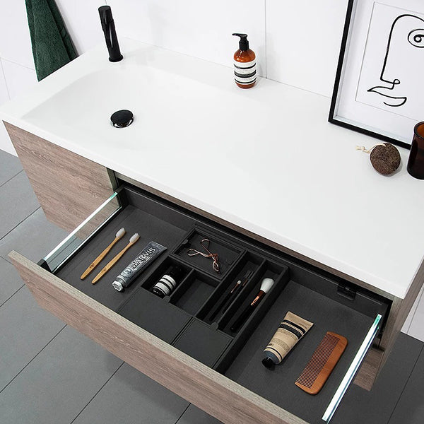 ADP Drift Vanity 1200mm left offset bowl in delana oak chalk textured finish