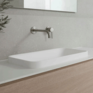 ADP Faith Solid Surface Basin White in coastal bathroom with brushed nickel finish taps
