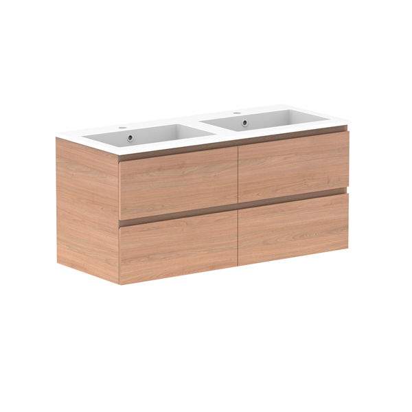 Glacier Full Depth All Drawer Twin 1200mm Wall Hung Double Bowl in Cast Marble Moulded Top | The Blue Space