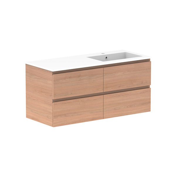 Glacier Full Depth All Drawer Twin 1200mm Wall Hung Right Bowl in Cast Marble Moulded Top | The Blue Space