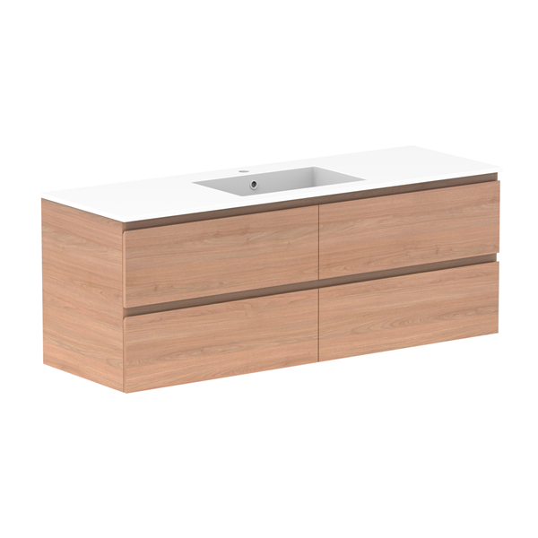 Glacier Full Depth All Drawer Twin 1500mm Wall Hung Centre Bowl in Cast Marble Moulded Top | The Blue Space