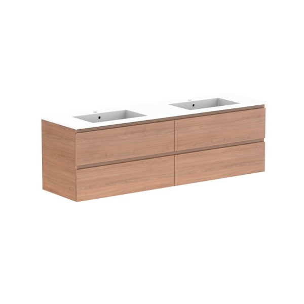Glacier Full Depth All Drawer Twin 1800mm Wall Hung Double Bowl in Cast Marble Moulded Top | The Blue Space