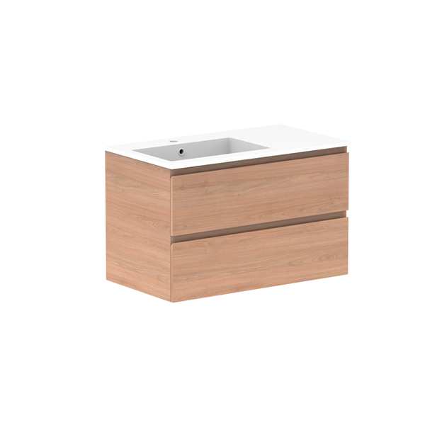 Glacier Full Depth All Drawer Twin 900mm Wall Hung Left Bowl Cast Marble top | The Blue Space
