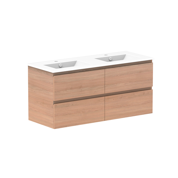 Glacier Full Depth All Drawer Twin 1200mm Wall Hung Double Bowl in Ceramic Moulded Top | The Blue Space