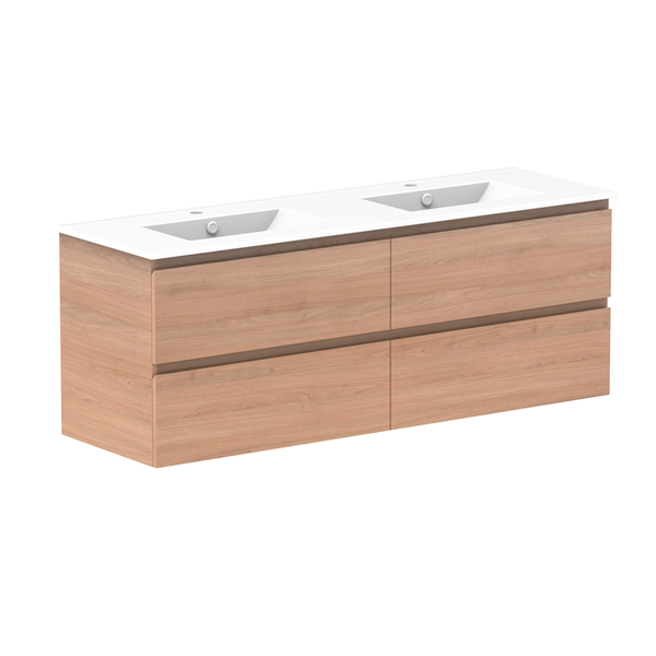 Glacier Full Depth All Drawer Twin 1500mm Wall Hung Double Bowl in Ceramic Moulded Top | The Blue Space