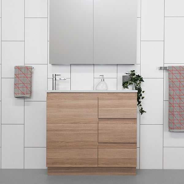 ADP Glacier Lite Ensuite Door & Drawer Trio 900mm Left Bowl vanity - The Blue Space