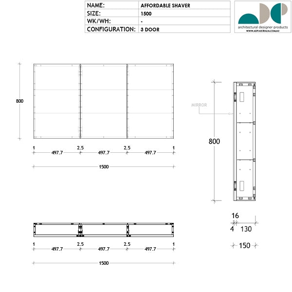 ADP Gloss Silk Shaving Cabinet 500mm - 1800mm by ADP - The Blue Space