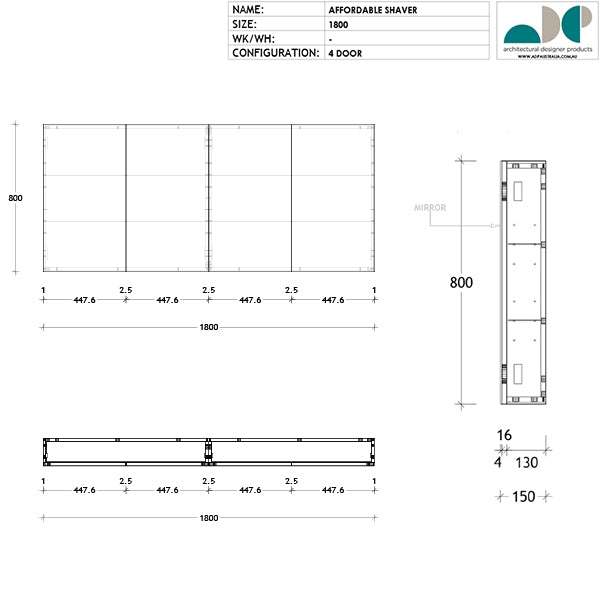 ADP Gloss Silk Shaving Cabinet 500mm - 1800mm by ADP - The Blue Space