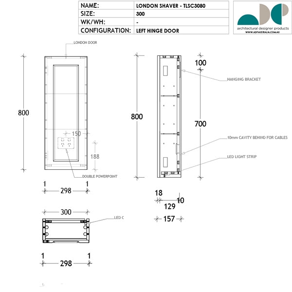 ADP London Shaving Cabinet 300mm - 1800mm by ADP - The Blue Space