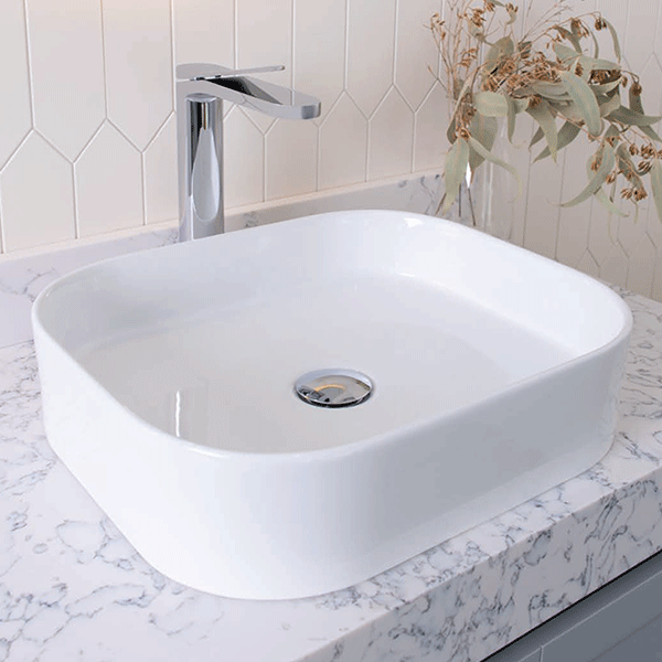 ADP Cino Above Counter Basin White - rounded square shape basin online at The Blue Space