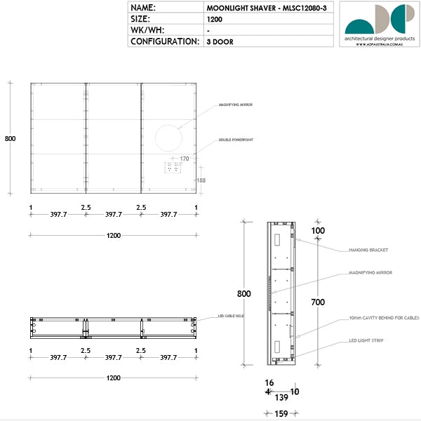 ADP Moonlight Shaving Cabinet LED 600mm - 1800mm by ADP - The Blue Space