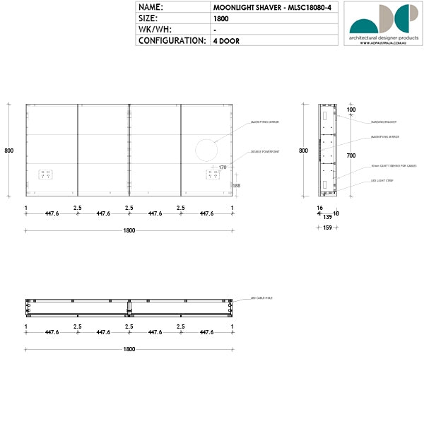 ADP Moonlight Shaving Cabinet LED 600mm - 1800mm by ADP - The Blue Space