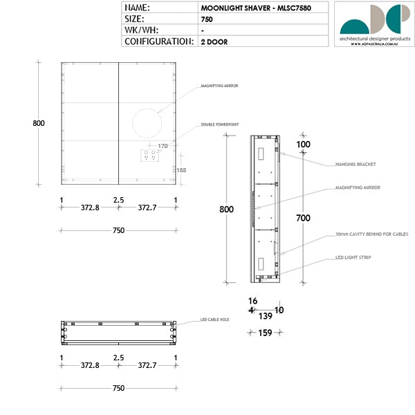 ADP Moonlight Shaving Cabinet LED 600mm - 1800mm by ADP - The Blue Space