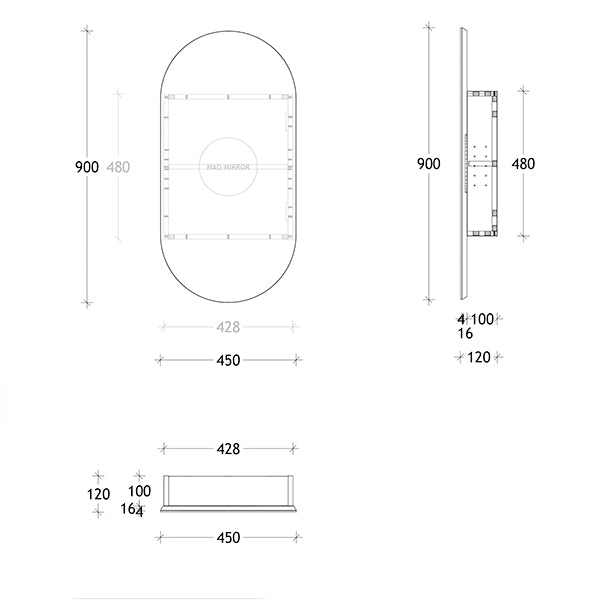 ADP Pill Shaving Cabinet 450mm technical drawing