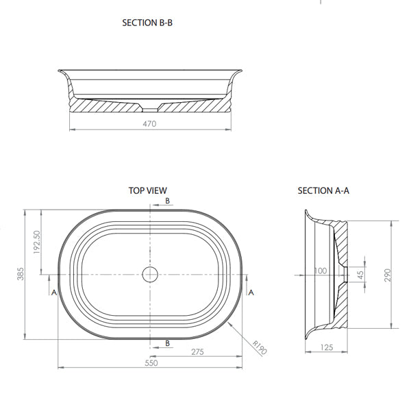 Technical Drawing - ADP Titan Above Counter Basin