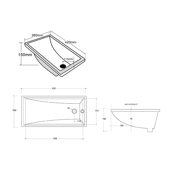 ADP Bo 430 x 265 Under Counter Basin White