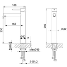 Technical Drawing - Indigo Alisa Tower Basin Mixer Matte Black US5506MB