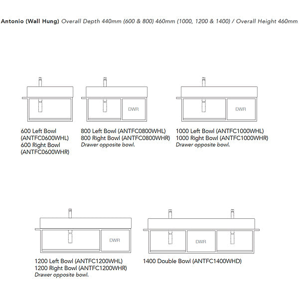 Technical Drawing - ADP Antonio Wall Hung Vanity