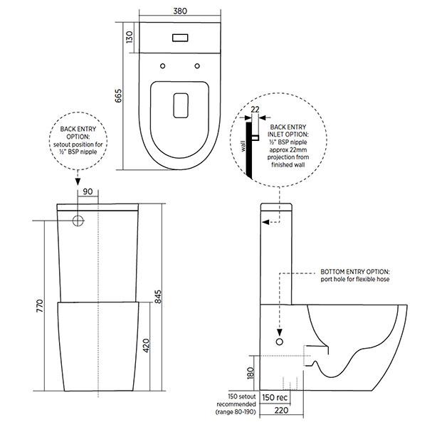 Technical Drawing - Seima Arko Clean Flush Wall Faced Toilet Suite