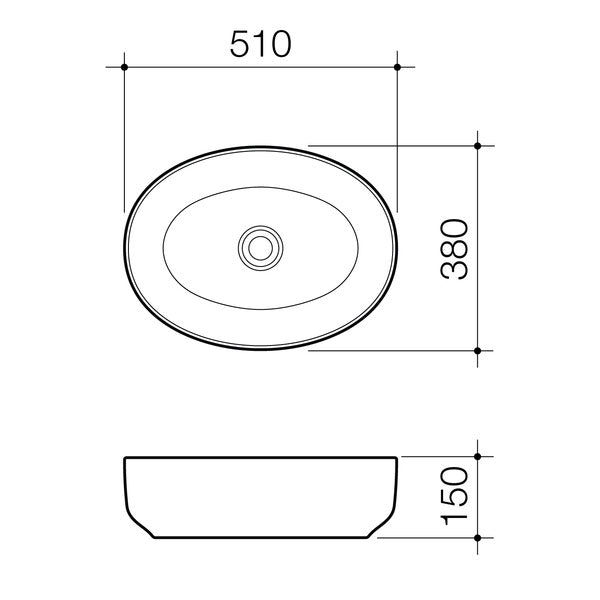 Caroma Artisan Above Counter Basin Oval 510mm