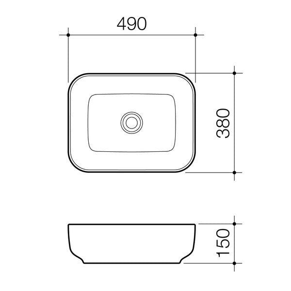 Caroma Tribute Above Counter Basin - 490mm Rectangle
