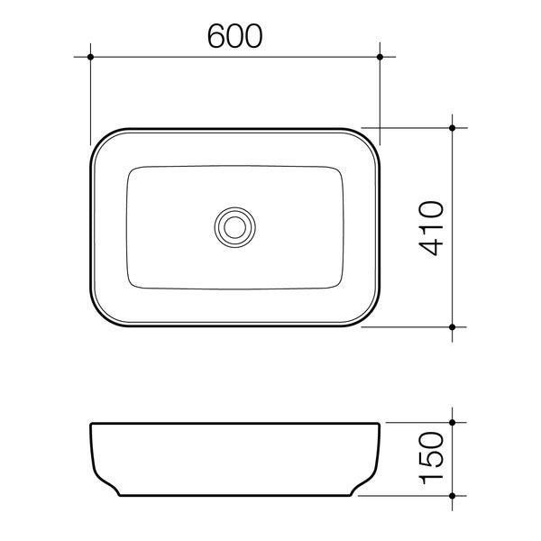Caroma Artisan Above Counter Basin Rectangle 600mm