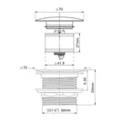 Technical Drawing - Turner Hastings Safety Pull Out Pop Up Bath Waste with 50mm Tail