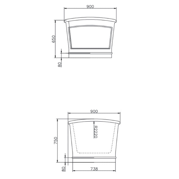 Technical Drawing - Bel Bagno Ritz Freestanding Bath 1676mm Premium Collection